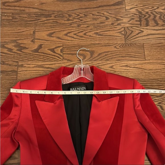 Balmain FW2015 rich red Satin and velvet blazer - Picture 10 of 11